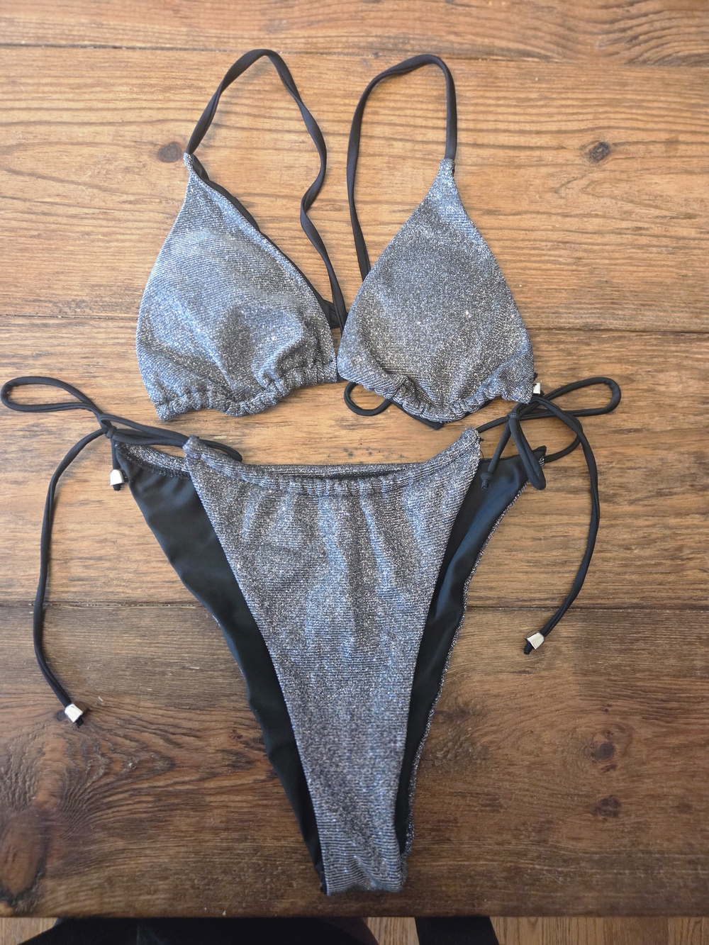 Shimmer Black Silver Tie-Side Bikini Set
